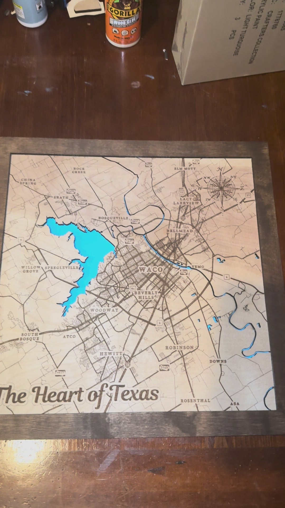 Waco, Texas Laser-Engraved Wood Map